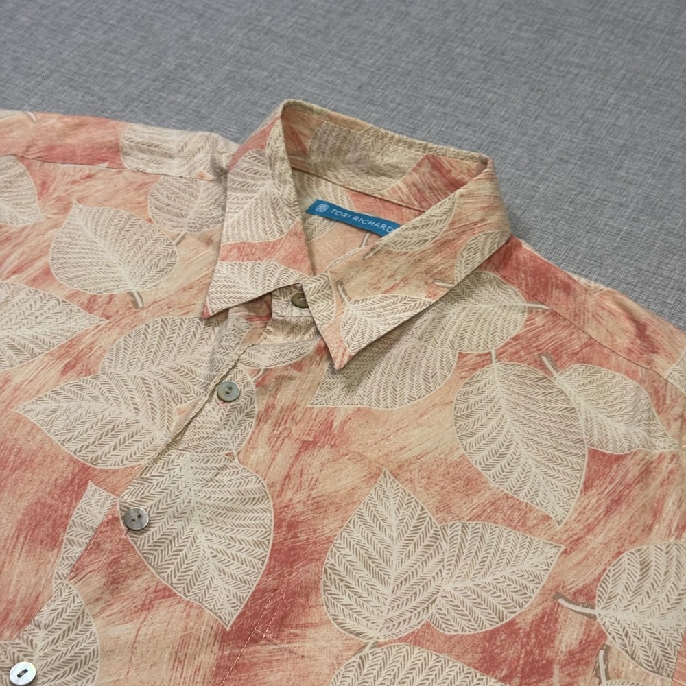 Tori Richard Button-Up Shirt Mens Large Orange Floral Short Sleeve Rayon